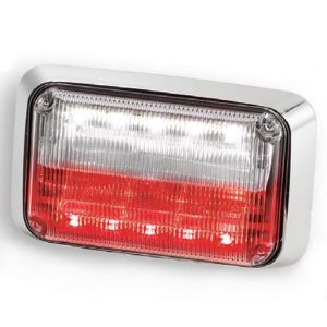 Federal Signal, 6"X4" Split Color QuadraFlare Red/White LED with Clear Lens. Exterior Warning Light. Part #QL64SFC-RC